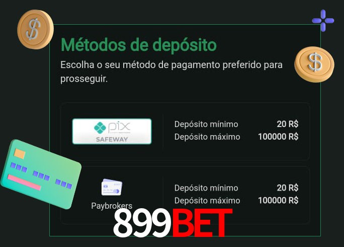 O cassino 899Bet oferece uma grande variedade de métodos de pagamento